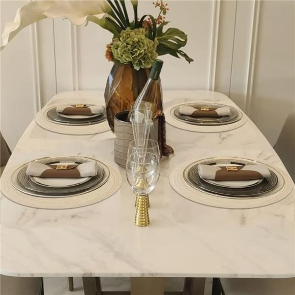 Round Placemat, Set of 4 Braided Washable Table Mats 15 Inches-Beige - Picture 3 of 6